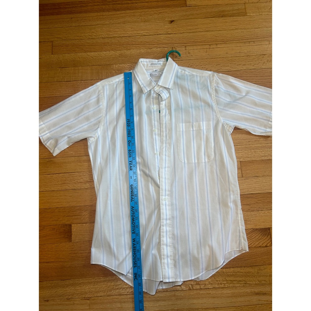 Christian Dior Mens Vintage Blue Tan Striped Short Sleeve Button Down Shirt M - Picture 4 of 5